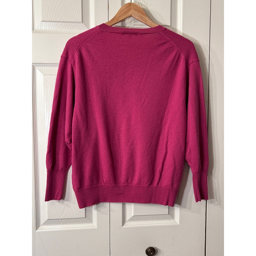 UNIQLO Wool V Neck Sweater Magenta Pink Dolman Sleeve Women‎ XL - Picture 2 of 5